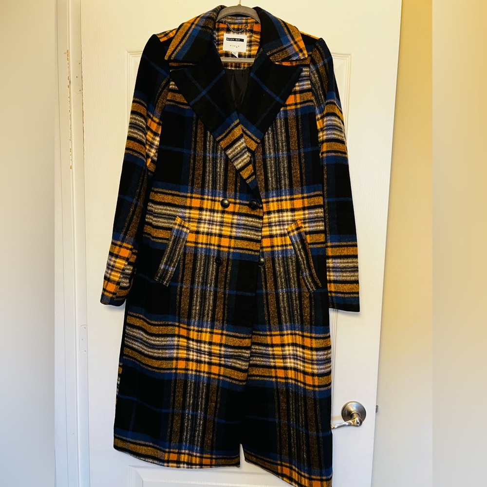 Long line plaid trench overcoat